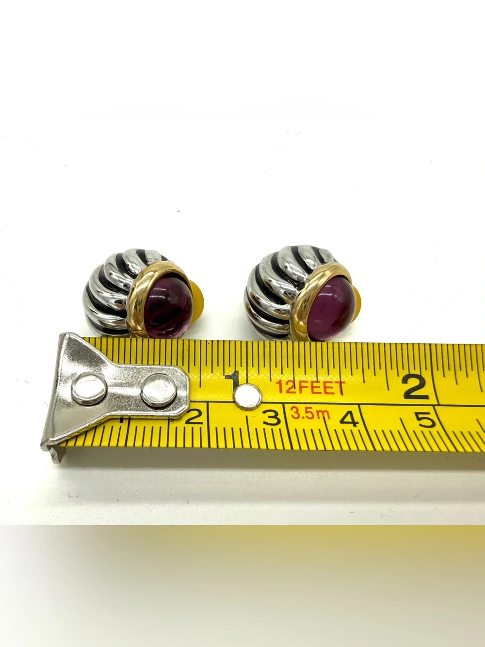 Vintage Erwin Pearl Two-Tone Domed Ribbed Clip-On Earrings